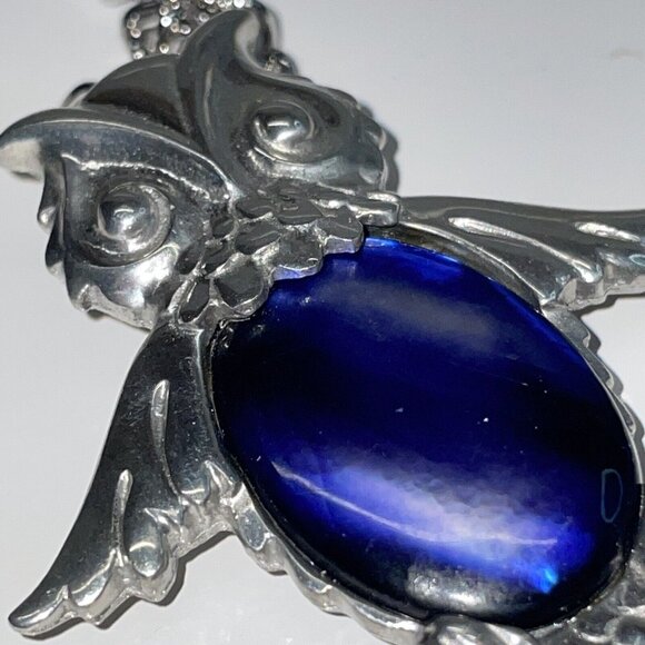 Reed and Barton Owl Pendant Necklace Blue Swirl Jelly Belly Pewter Bird Boxed N8 - Picture 11 of 16